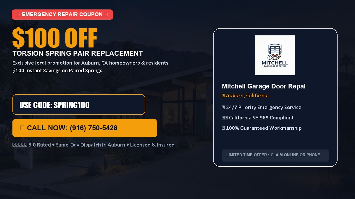 $100 OFF Heavy-Duty Torsion Spring Pair Replacement in Auburn, CA