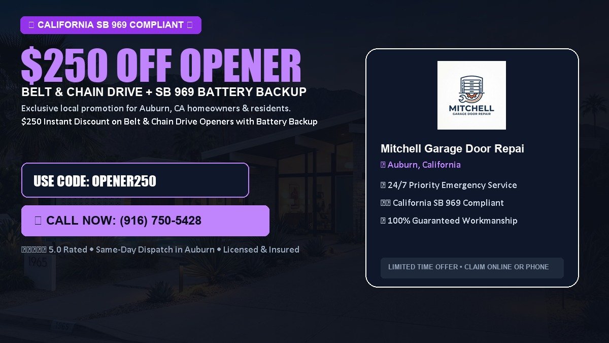 $250 OFF Smart Garage Door Opener Installation (Belt & Chain Drive with California SB 969 Battery Backup) in Auburn, CA