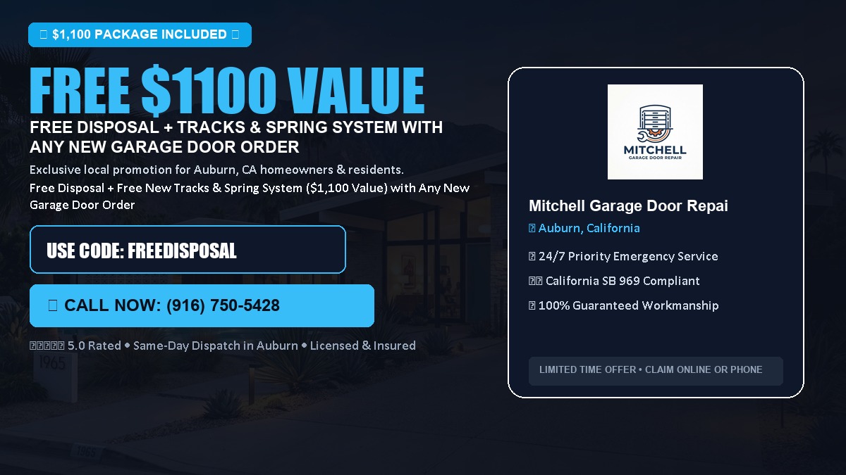 Free Disposal + Free New Tracks & Spring System with Any New Garage Door Order ($1100 Value) in Auburn, CA